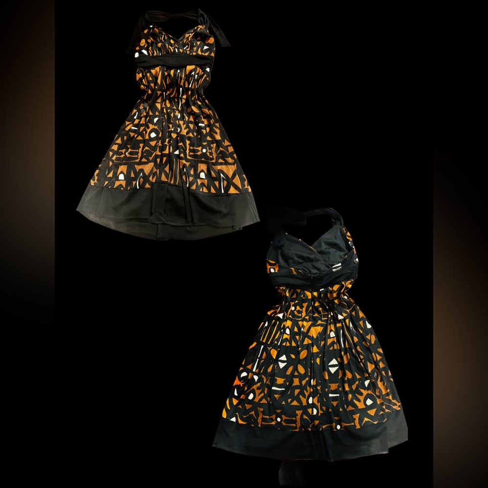 Black and Orange Halter Dress